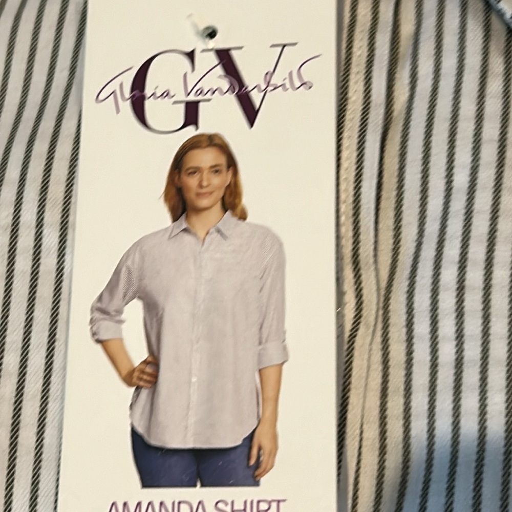 Gloria Vanderbilt NWTs Amanda Striped Shirt non-iron 60% Cotton 40% Polyester - Picture 5 of 8